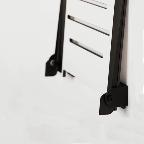 18 Inch SlimLine Folding Wall Mount Shower Bench Seat With White Phenolic Seat And Matte Black Frame close-up view