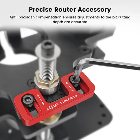 Dead Nuts Precise Router Lift For 65MM And 69MM Wood Routers with red adjustment guide for accurate bit depth settings.