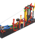 Crazy Reactions Building Kit 428 Components To Build Any Of Three Models, Hook It Up With Chain Reactions And Funny Machines, Expandable With Everyday Objects For Wild Creative Experiments, black plastic chain-reaction set with bottles and ramps