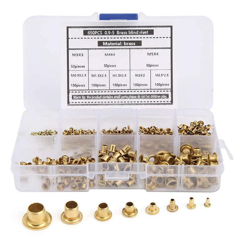 650-Piece Brass Eyelets And Rivets Buttonhole Kit For Shoes, Hats, Shirts, Belts, Backpacks, And Jackets in plastic case