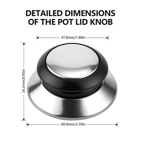 Detailed dimensions of 4 Pack Pot Lid Knobs Replacement Universal Stainless Steel Pan Lid Handle Covers For Glass Lids