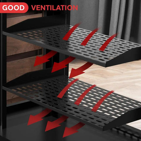 2 Piece 1U Vented Server Rack Shelf with Cantilever and Wall Mount showing airflow through perforations.