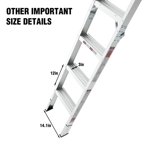 Durable Aluminum Attic Ladder With Pull Down System For 7 Ft 8 In To 10 Ft 3 In Ceiling Heights 22.5 In By 54 In Size 380 Lb Capacity No Fuss Easy Folding Attic Stairs With Smooth Operation And Quick Installation. size details with 12in, 3in, 14.1in measurements