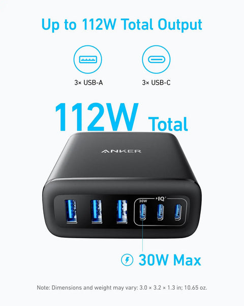 Six Port USB C Fast Charger Dock With 112W Max For Home Office Desk Setup Powers Laptops Phones Tablets All At Once