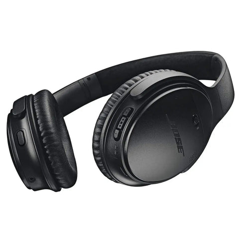 Premium Wireless Bluetooth Headphones Delivering Game Changing Noise Cancellation And Seamless Alexa Access For Lock In Music Vibes And Zero Stress Comfort All Day Long In Black, side view showcasing controls.