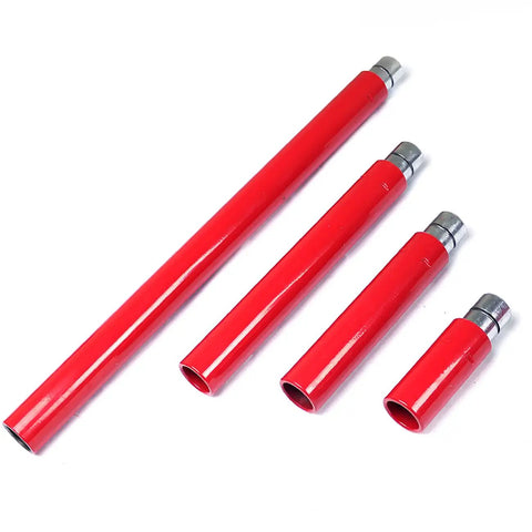 Red spreader tubes for 10 Ton Portable Hydraulic Porta Power Kit With Wheel Heavy Duty Hand Pump Ram And Spreader Set Bare Knuckle Tough.