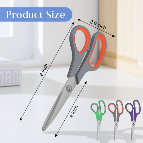 Heavy Duty All Purpose Scissors For Office School Kitchen And Crafts With Sharp Stainless Steel Blades And Ergonomic Non Slip Soft Grip Handle For Smooth Cuts, 8-inch size