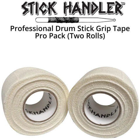 Pro Grade Drumstick Grip Tape White Two Count Pro Pack Rock Solid No Slip Cotton Gauze Wrap For Drummers displayed on a white background.
