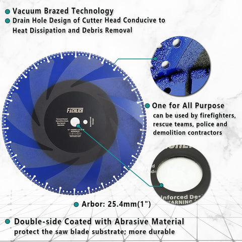 16 Inch Diamond Blade For Metal Cutting Heavy Duty All Purpose Cut Off Wheel with 25.4mm Arbor and 20mm Bushing