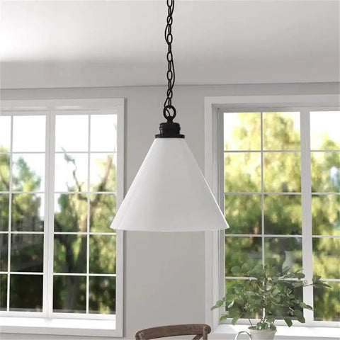 Wide 15.88 Inch Pendant Light With Glass Shade In Blackened Bronze And White Milk Finish Modern Entryway And Kitchen Fixture