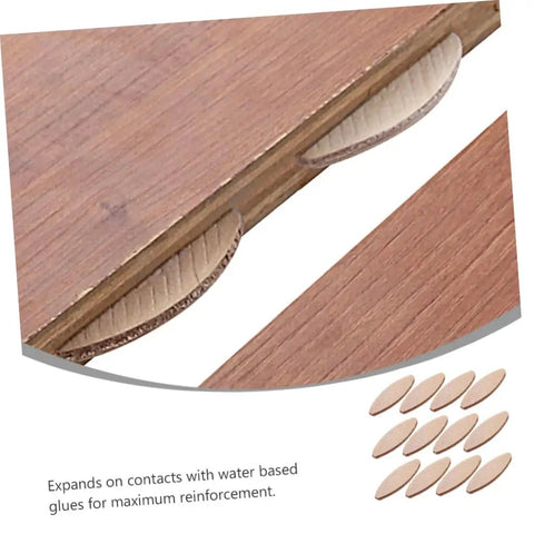 Beech Wood Biscuit Joining Set 100 Pcs Tenon Joint Tool Kit for woodworking cabinetry showing biscuit connectors in plywood join