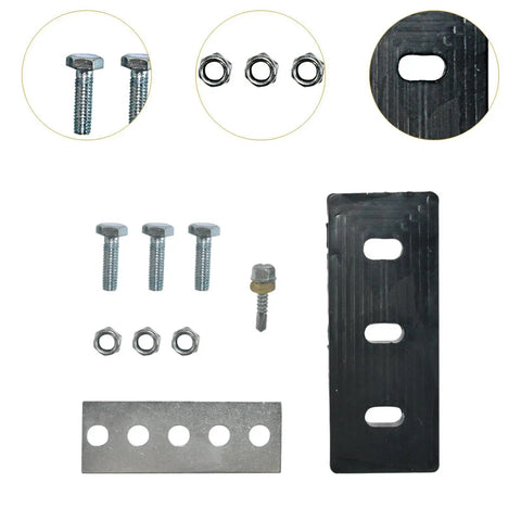 Parts for Upgrade Your Two Stage Snow Blower With This Universal 3 Blade Impeller Kit, including bolts, nuts, and metal plate.