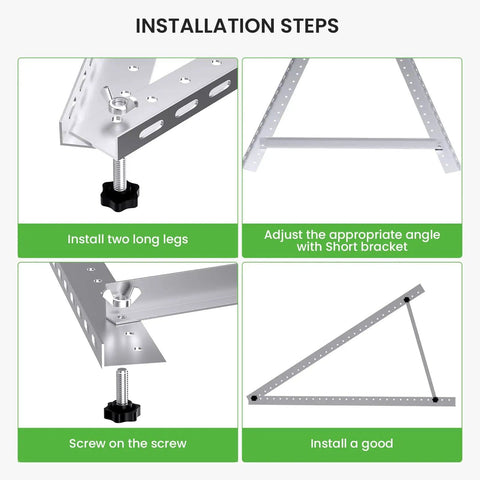Installation steps for 41 Inch Adjustable Solar Panel Mount Brackets With Foldable Tilt Legs Aluminum Roof RV Boat Mounting Stand