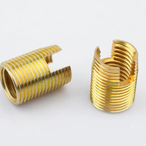 50 Pcs Heavy Duty Slotted Carbon Steel Thread Repair Kit For M3 To 12 Millimeter Bolt Tapping Tool With Strong Vibration Resistance And Durable Self Tapping Screws For Quick Fix And Engine Maintenance Jobs, two gold threaded inserts