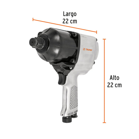 Heavy Duty Pneumatic Impact Wrench 3/4 Inch Drive For Serious Mechanic Jobs with black and silver design, 22 cm long and high.