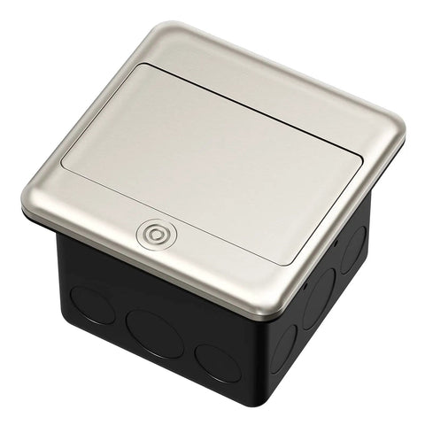Pop Up Floor Electrical Outlet With 20 Amp GFCI, Stainless Steel Hidden Countertop Box, closed view.
