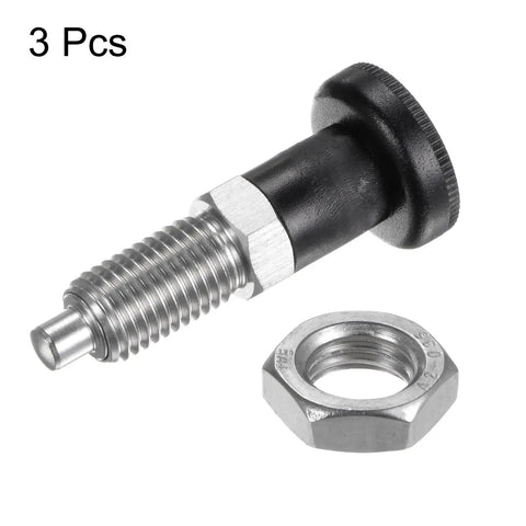 Top Shelf Stainless Steel Ball Nose Spring Plunger Set With Push Fit Design And M12x1.5 Thread holding a solid 6mm pin and nut.