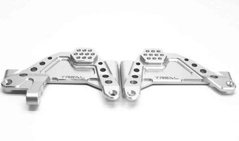 7075 Aluminum Front Shock Towers With Panhard For Axial SCX6 Left And Right Beefy Hoops Bracket Mount Upgrades Two Pack CNC Machined Heavy Duty Improved Steering And Stability Silver Finish, silver CNC-milled pair
