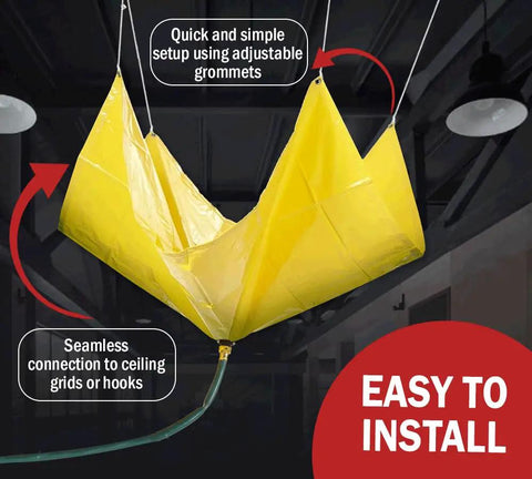 Yellow 7x7 Roof Leak Diverter Tarp for Ceiling Rain Drip Catcher with vinyl coated material and heavy duty grommets