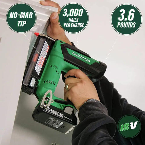18V Cordless Pin Nailer Tool Only No Battery 23 Gauge Drives 5/8 Inch To 1 3/8 Inch Pins in use on white trim