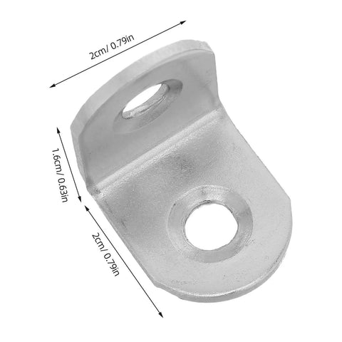 Close-up of a stainless steel bracket from the Stainless Steel 40 Piece Set Right Angle Brackets With Screws For Wood And Wall Shelves.