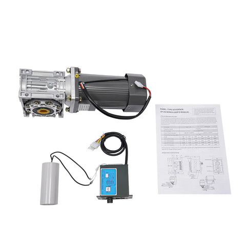 110V worm gear motor with speed controller, 370W, includes manual and speed adjustment components.
