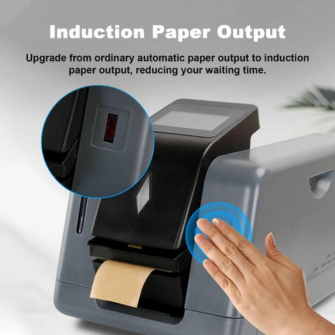 Electric Water Activated Tape Dispenser Heavy Duty Kraft Paper Tape Cutter With Button And Sensor Control For Packages showing induction paper output feature.