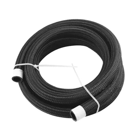 Three Quarter Inch AN12 Nylon And Stainless Steel Fuel Line Hose With CPE Braiding For Diesel And Gas, coiled on a white background