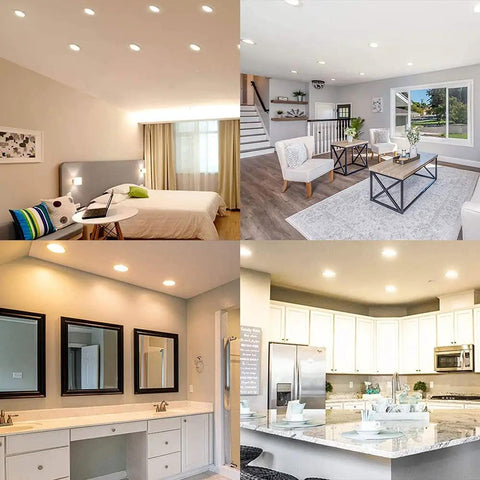 9 Pack Led Recessed Downlights Beefy Aluminum Housing Slick Heat Transfer Moisture Resistant Cable Links 25 Watt Warm White in stylish room settings.
