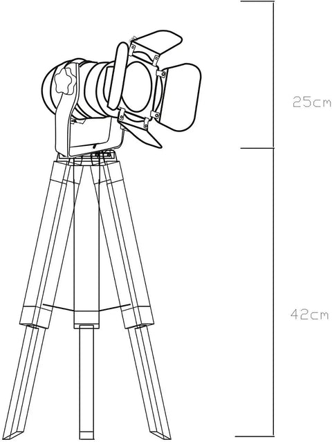 Blueprint of Vintage Farmhouse Tripod Table Lamp With Adjustable Cinema Spotlight Head, Wooden Leg Stand And Black Industrial Finish