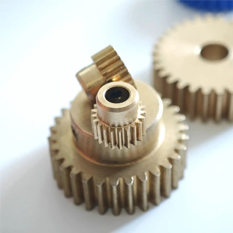 Beefy 0.5 Module Copper Spur Gear 76 Teeth Step Cylindrical Gear with 3mm Bore close-up view