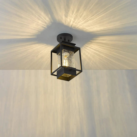 Outdoor Indoor Pendant Light For Front Porch And Entryway, 11.4 Inch Dope Modern Exterior Ceiling Chandelier with Crack Glass Shade