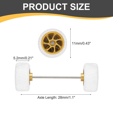 Four Pack One Sixty Fourth Scale Wheels And Tires Set With Real Riders Rims In White With Gold Seven Spoke Design Includes Axles