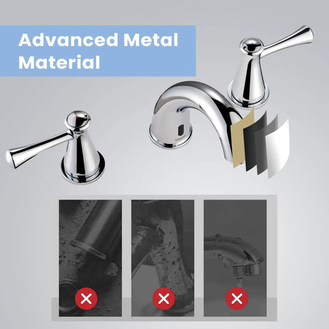 Touchless Bathroom Faucet For Three Hole Mount With Three Handles, Temperature Control, Chrome Finish, Advanced Metal Material