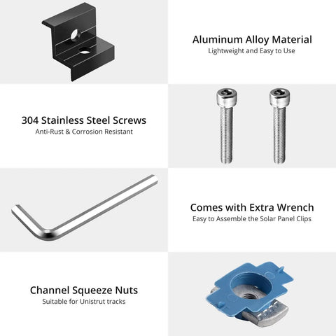 10 Pack Solar Panel End Clamps For Standard Unistrut Aluminum 30mm And 35mm Mounting Brackets With Nuts Bolts Solar Panel