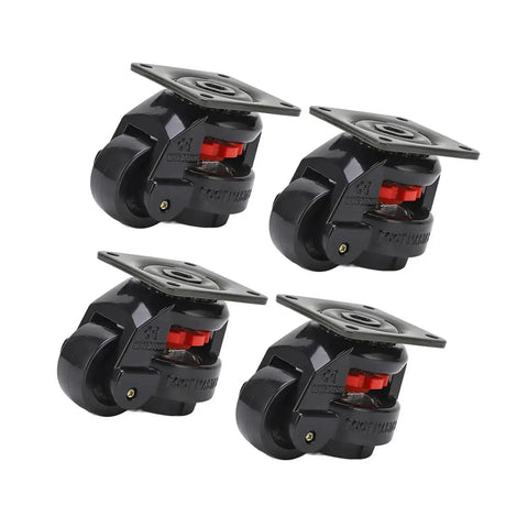 Set of four Built Tough Heavy Duty Industrial Casters With Adjustable Leveling Feet For Workbenches with swivel wheels.
