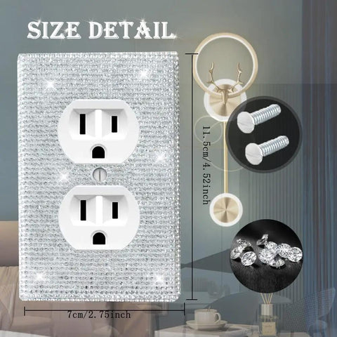 Shiny Rhinestones Wall Plates Bling Light Switch Covers Four Piece White Outlet Covers Decorative Wall Plate for Home Decor