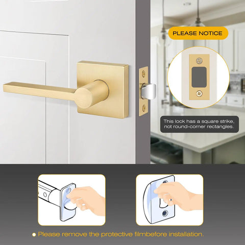 4 Pack Satin Brass Passage Door Knobs And Levers For Hall And Closet Doors, Keyless Interior Door Handles In Gold Finish