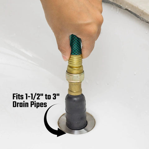 Heavy Rubber Drain Bladder Unclogs Pipes Attaches To Garden Hose Inflates Fast to fit 1-1/2 to 3 inch drain openings.