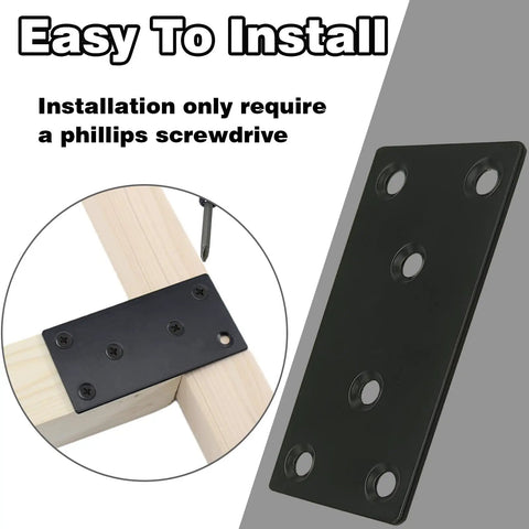 Thirty Five Pack Pro Grade Three Point One Inch Black 304 Stainless Steel Mending Plates Solid Joining Brackets For Wood Fixups And Fence Jobs Built Tough Indoors Or Outdoors With Zero Rust Worry, installed with a phillips screwdriver.