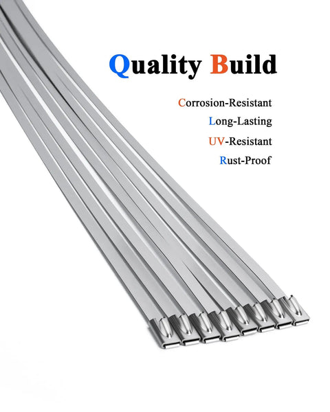 Heavy Duty Stainless Steel Zip Ties 304 Self Locking Cable Ties 11.8 Inch Pack Of 100 shown with corrosion resistance feature