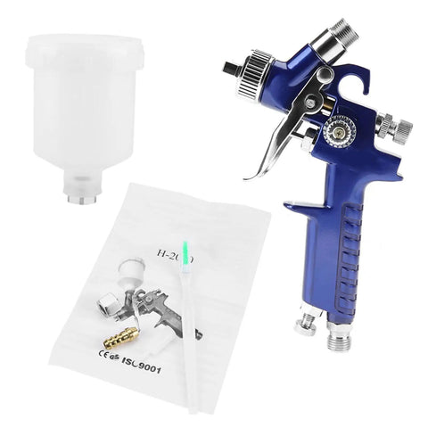 High End Mini Pneumatic Paint Sprayer With Gravity Feed Cup And 0 8MM Nozzle showing blue spray gun and cup for detailed coating work.