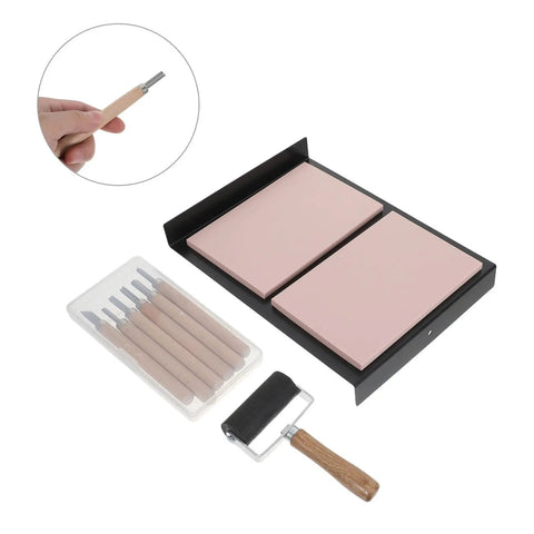 10 Piece Rubber Stamp Carving Block Set With Ink Roller And Tools For Linocut Printing Easy To Use Soft Carving Blocks For Detailed Stamps And Craft Projects, pink blocks and tools