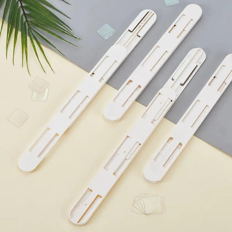 Super Slick White Plastic Pull Out Rails For Baskets And Bins Self Adhesive Drawer Slides Side Mounted Cabinet Tracks Heavy Duty Storage Glides on a light background.