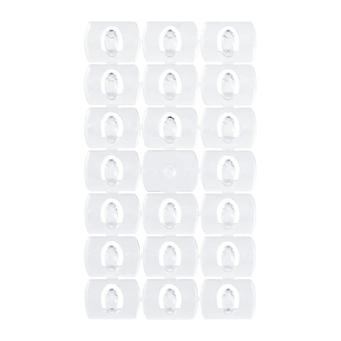 Invisible Mini Decorating Hooks With Strong Adhesive Strips Pack Of Twenty, clear hooks arranged in a grid for easy display.