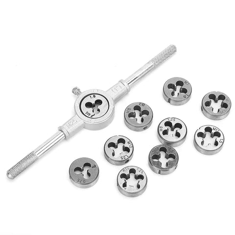 Heavy Duty M6 To M12 Screw Thread Tap Die Set For Manual Threading With Precision Machined CNC Dies And Steel Hand Wrench Tool Kit For Mechanics, M6-M12 dies