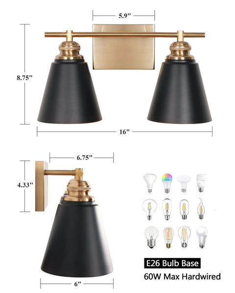 Black And Gold 3 Light Vanity Light For Bathroom Over Mirror 23 Inch Sleek Modern Farmhouse Wall Sconce dimensions and bulbs
