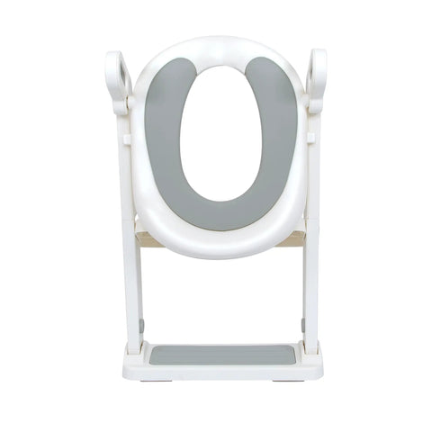 Toddler Step Ladder Potty Seat Folds Flat For Easy Storage Smooth Potty Training Game Changer Two In One Convenience Piece in white with cushion.