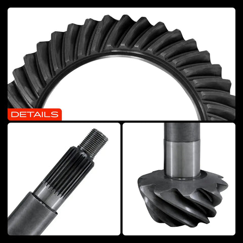 Close-up of Heavy Duty Rear Differential Ring and Pinion Kit for Jeep Wrangler JK Dana 44 Rear Axle 4.56 Ratio 24 Spline gear details.