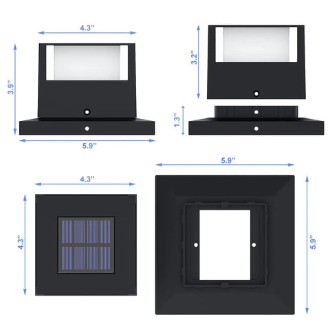 Diagram showing dimensions of a 4 Pack Solar Post Cap Lights For 4x4 5x5 6x6 Fence Posts, 20 Lumen Warm White Waterproof LED.
